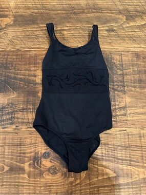 Women’s Black One-Piece Leotard with Subtle Embroidered Detail